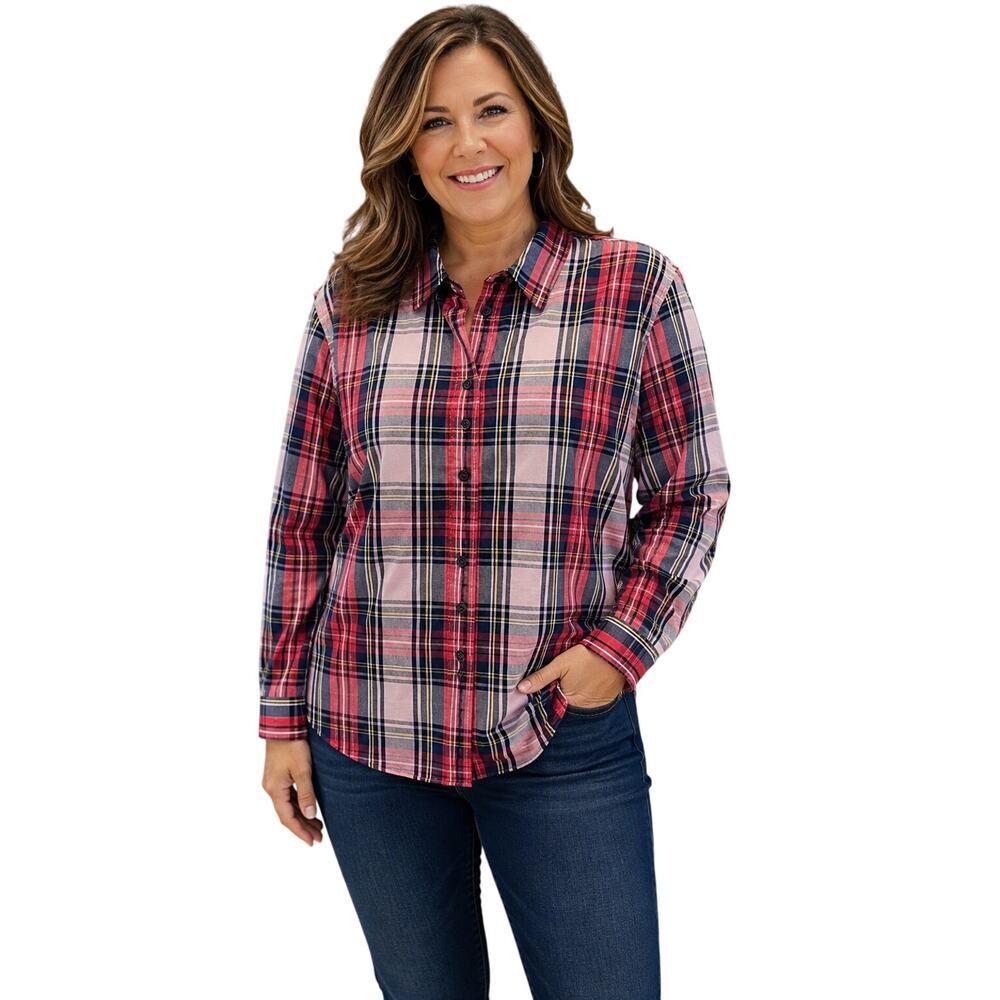 J Crew sz 20 Slim pink tartain plaid long sleeve career casual holiday button up